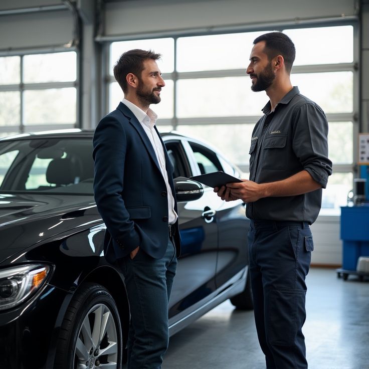 Mechanic with customer